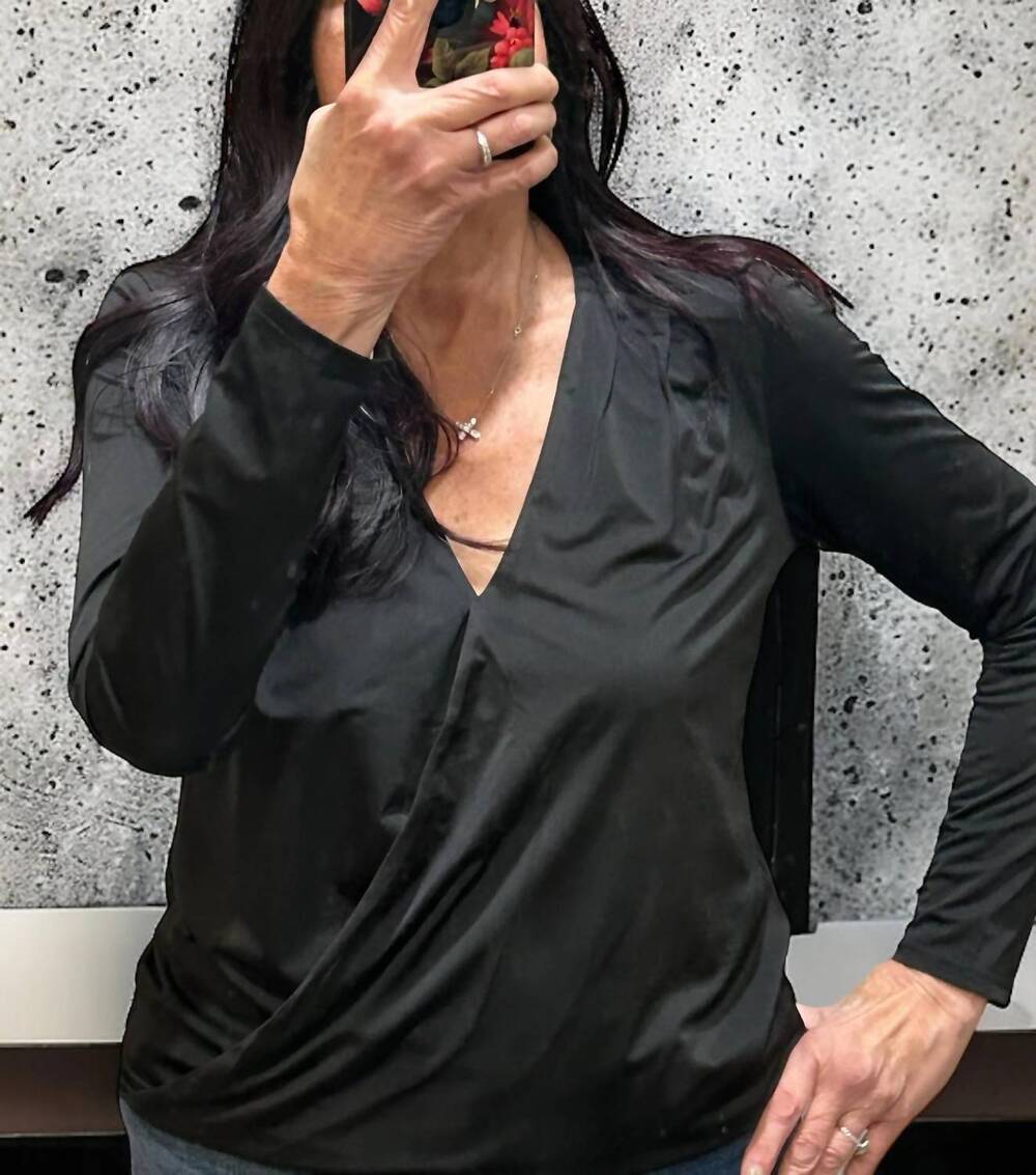 NEW ALYSSA THOMAS women's cross over surplus top in black
